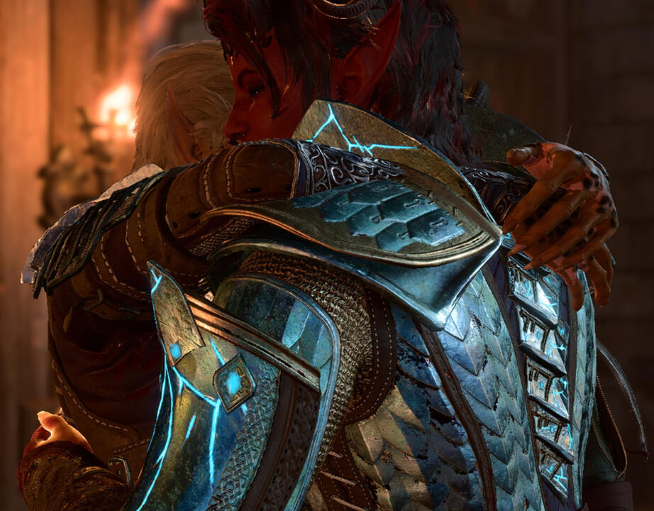 Tav'asha hugging Karlach